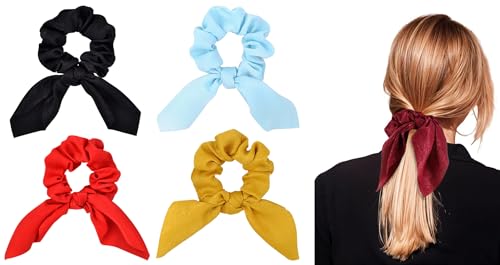 RANYUNSYZ 4 Pcs Colorful Bow & Bunny Ear Hair Scrunchies Elastic Ties