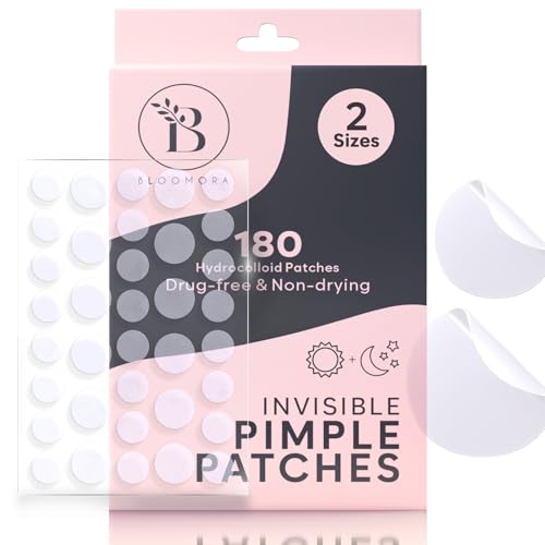 BLOOMORA Invisible Pimple Patches 180 Count - Hydrocolloid Zit Stickers