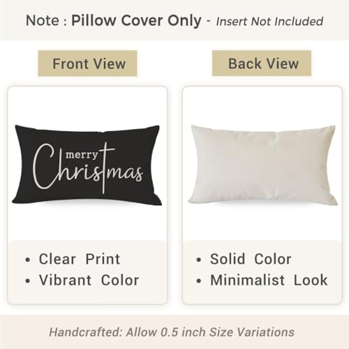 PANDICORN Christmas Throw Pillow Cover 12x20, Charcoal Black Farmhouse Decor