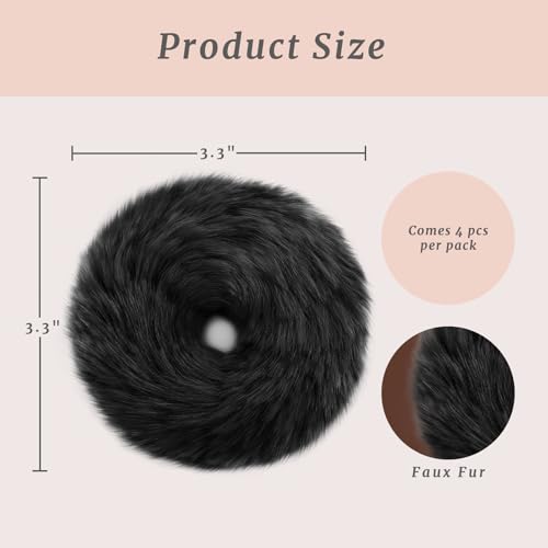 Mirlern 4-Piece Faux Fur Pom Pom Hair Ties - Fluffy Winter Scrunchies