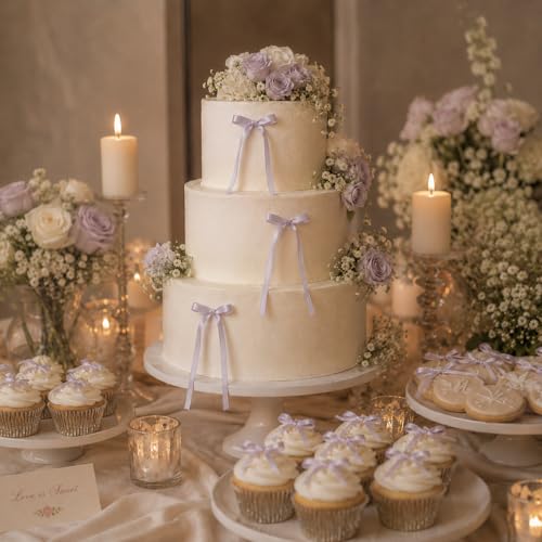 Purple Satin Ribbon Bows - 30 Pack Pre-Tied Cake Toppers
