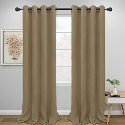 Easy-Going Thermal Blackout Curtains Set, 2 Panels 52x108 in, Tan