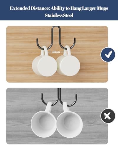 Luckinow Black Mug Hooks Under Cabinet - 3 Pack Metal Cup Rack