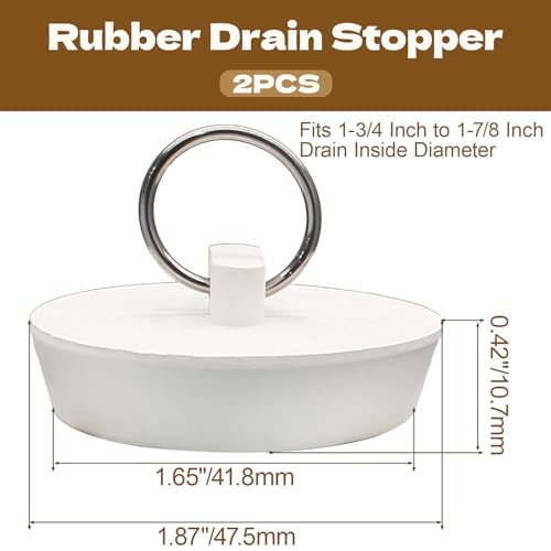 Luomorgo 2 Pack Rubber Drain Stopper Fits 1-3/4 to 1-7/8 Inch Drains White
