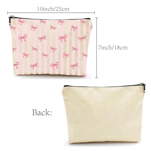 Pink Bow Makeup Bag Coquette Canvas Cosmetic Pouch Travel Organizer