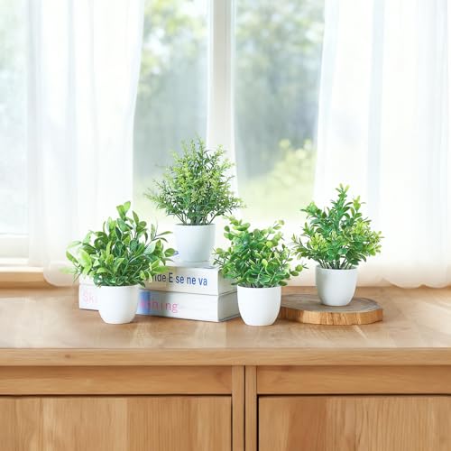 Mkono 4-Pack Mini Artificial Potted Plants with White Frosted Planters