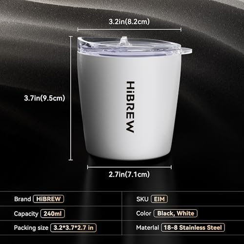 HIBREW 8oz Stainless Steel Espresso Mug - Vacuum Insulated Coffee Cup, White