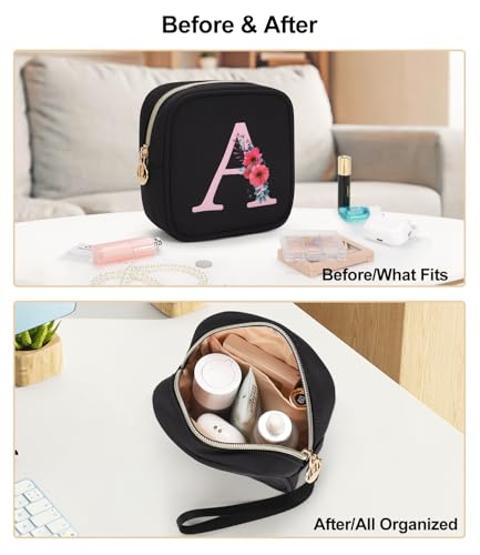 Relavel Initial Mini Makeup Bag with Handle and Zipper