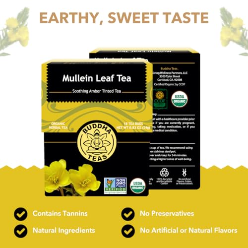 Buddha Teas Organic Mullein Leaf Herbal Tea, Caffeine Free, 18 Count