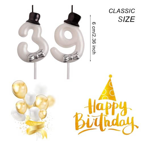 39th & 93rd Birthday Candles with Bowtie and Top Hat Design