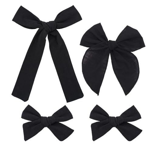 Gebelle Cotton Linen Hair Bow Clips 4 Pack Black Assorted Styles
