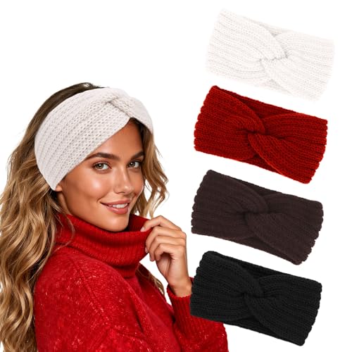 Moikolok 4-Pack Stretchy Winter Headbands Ear Warmers for Women