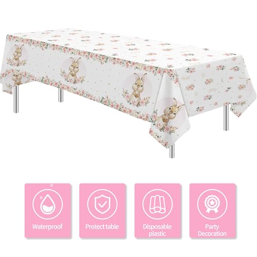 Bunny Birthday Tablecloth Set - 3 Disposable Pastel Easter Party Covers 86x55in