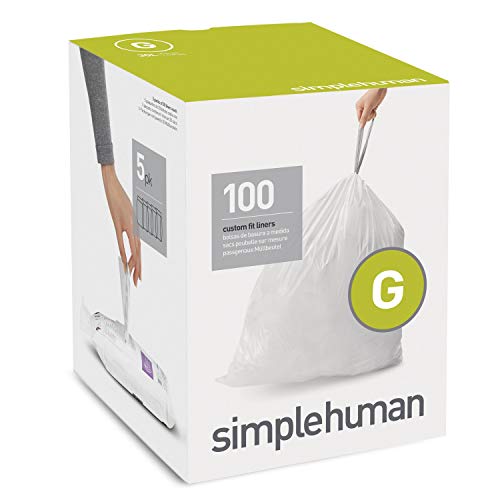 simplehuman Code G White Custom Fit Drawstring Trash Bags 100 Pack, 30L / 8 Gal