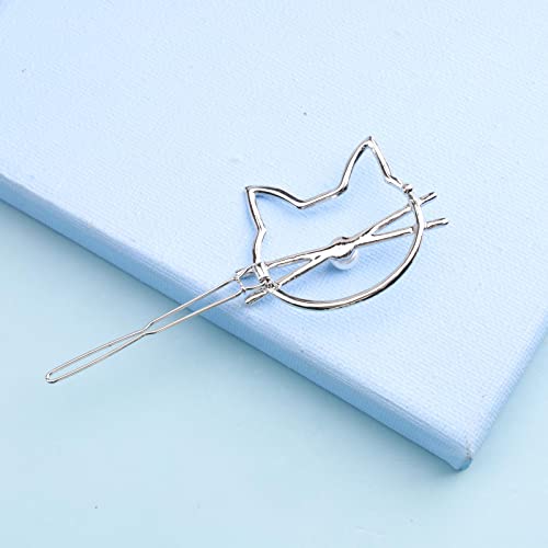 YienDoo Silver Kitty Cat Hair Clip Geometric Metal Hair Barrette