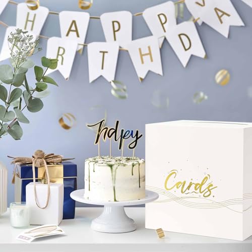 White and Gold Gift Card Box for Weddings and Parties - 9.8"