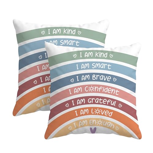 Boho Rainbow Throw Pillow Covers 18x18 (Set of 2) - Kids Room Decor