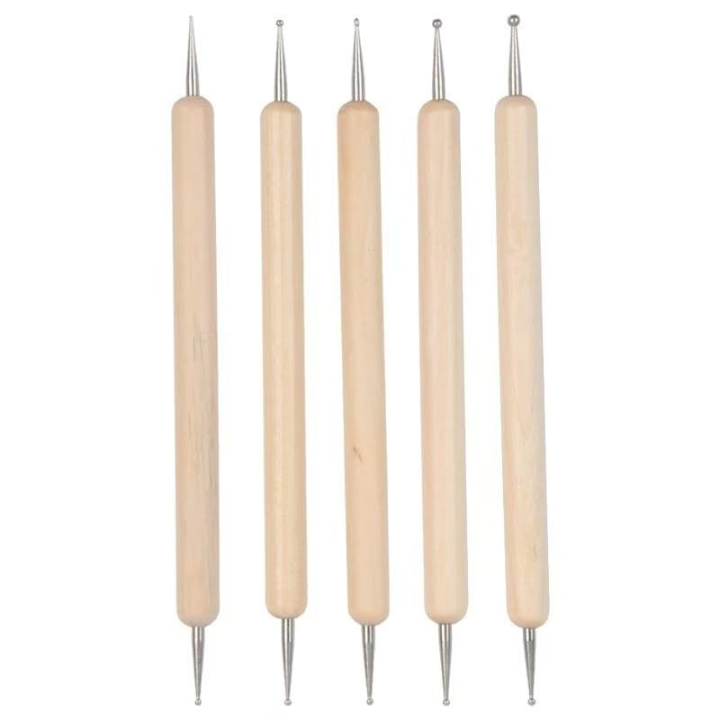 TayloHil 5-Piece Nail Art Dotting Pen Set - Double-Ended Wooden Tools