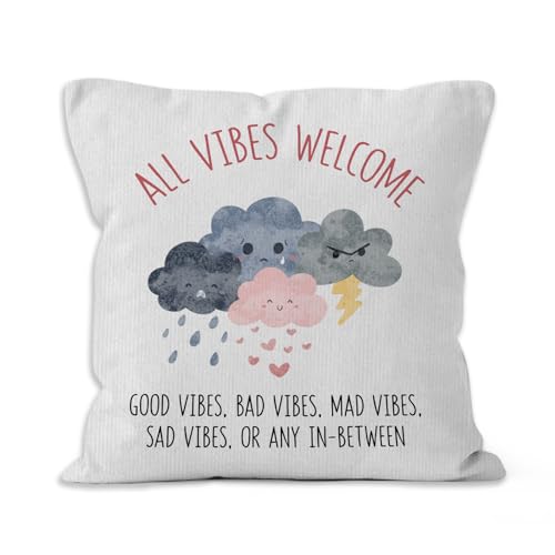VRW 18x18 White Inspirational Throw Pillow Cover - Good Vibes Decor, Pack of 1