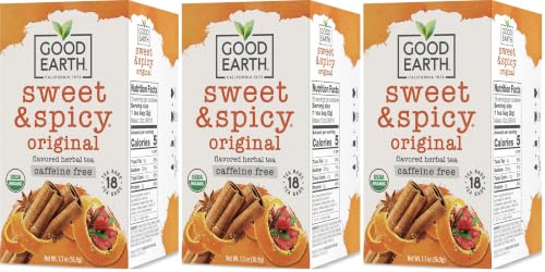 Organic Sweet & Spicy Herbal Tea - Caffeine-Free, 18 Tea Bags (Pack of 3) | Good Earth