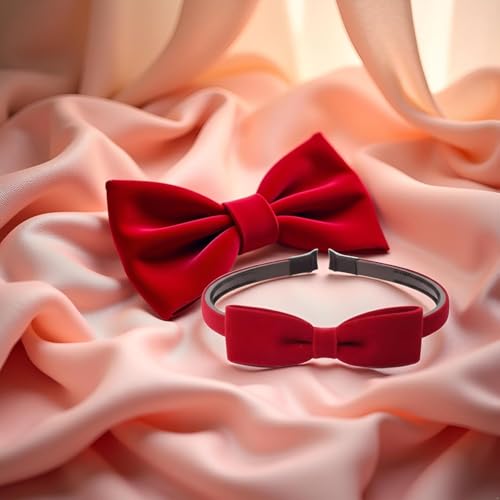 Burgundy Velvet Bowknot Headband, Non-Slip Toothed Cute Hair Accessory