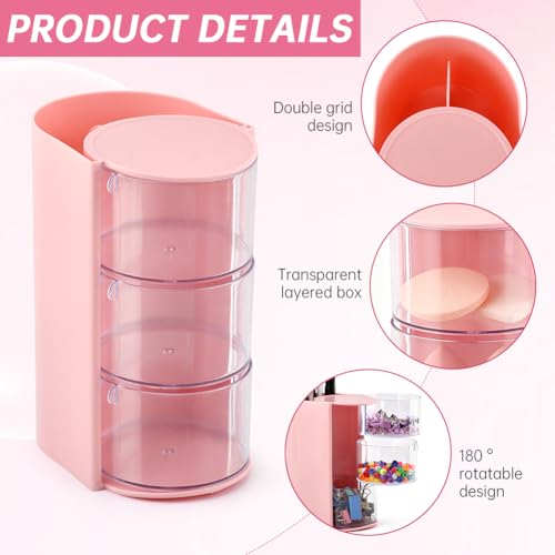 3-Layer Rotating Hair Accessories Organizer - Pink