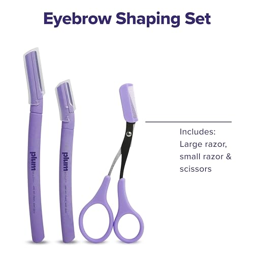 Plum Beauty Eyebrow Shaping Set – 3-Piece Brow Grooming Kit with Razors and Scissors