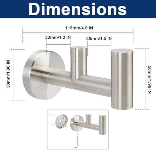 NearMoon Stainless Steel Double Towel Hook - Wall Mounted 2 Pack