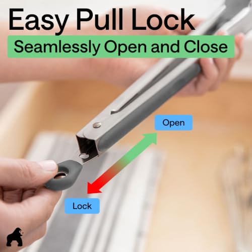 Gorilla Grip Stainless Steel Kitchen Tongs 7" & 9" Gray Set - Nonstick, Heat-Resistant, Locking Storage