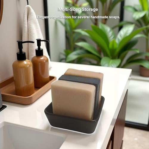 Vonpri Black Ceramic Square Soap Dish Holder for Bathroom & Shower