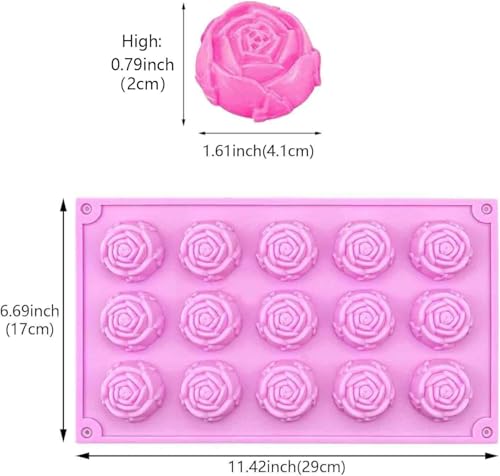 2-Pack Rose Silicone Fondant Molds, 15-Cavity Flower Baking & Craft Molds