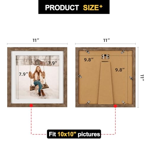 Rustic Brown 10x10 Picture Frame Set with 8x8 Mat - 6 Pack, Square Wall Decor