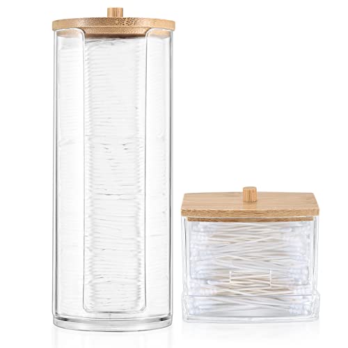 Cotton Pad Holder Set with Bamboo Lid - 2 Pcs Vanity Organizers 02B