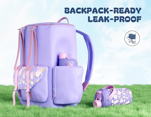 12 oz Insulated Water Bottle for Kids - Unicorn Jam Design, Leakproof Lid, BPA-Free