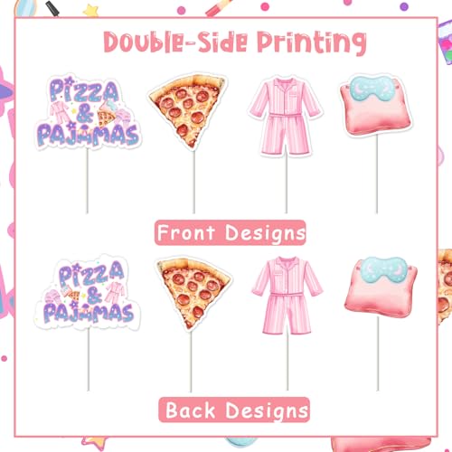 24 Pizza and Pajamas Cupcake Toppers for Birthday Parties