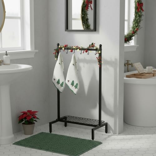 1 Tier Christmas Stocking Holder Stand with 5 Hooks Metal Rack for Fireplace Decor