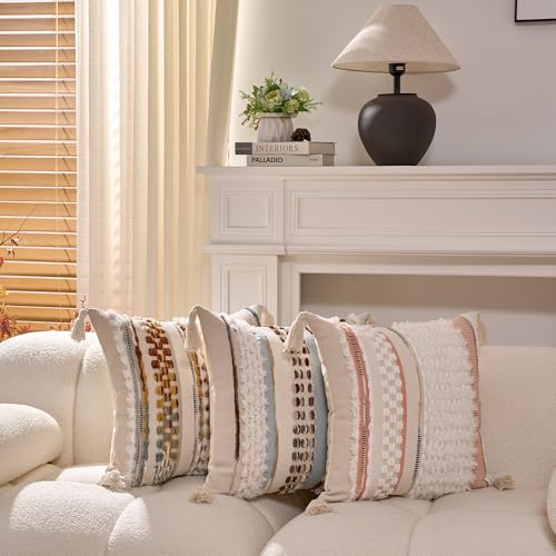 HZTLIN White-Brown Stripe 18x18in Chenille Throw Pillow Cover Bohemian Decor