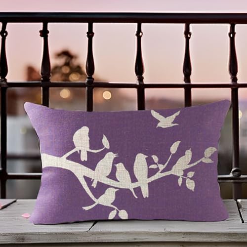 Andreannie Purple Birds in Tree Branch Lumbar Pillow Cover 12x20