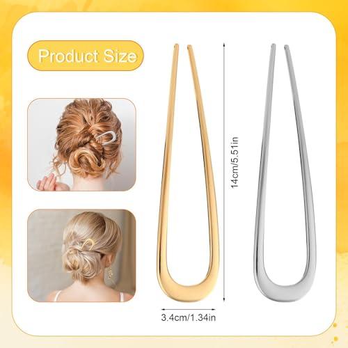 NZOZKOEX Metal French Hair Pins, 5.5 Inch U-Shaped Bun Pins, 2 Pack