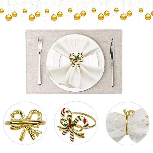 Gold Candy Cane Napkin Rings Holder Set of 8 Winter Holiday Christmas Table Decor