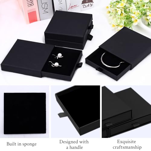 4 Pack Square Jewelry Gift Boxes with Drawer Design - Black