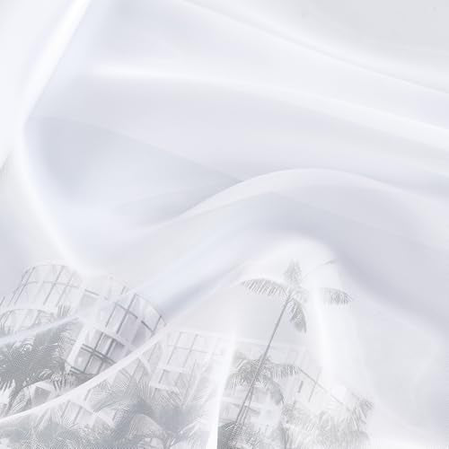 NICETOWN White Sheer Kitchen Curtains, 24" Long, 2 Panels