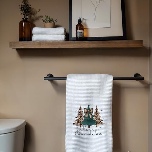 Leopard Bow Christmas Kitchen Towels, 16x24 Inch Decorative Hand Towels
