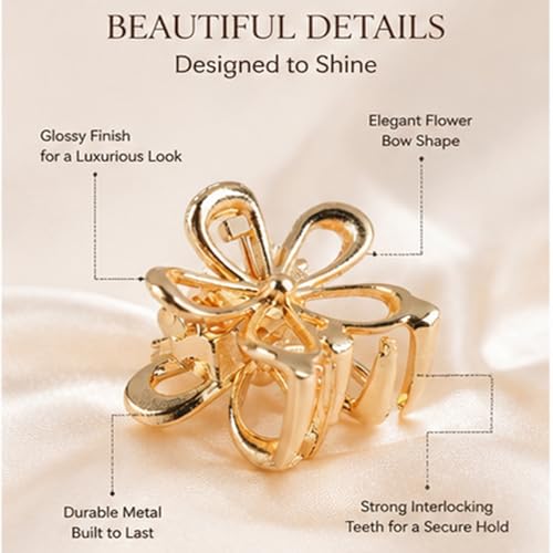 Gold Mini Flower Hair Claw Clips - 10 Pack Tiny Metal Hair Accessories