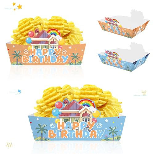 24 Cartoon Blue Dog Disposable Paper Food Trays for Parties