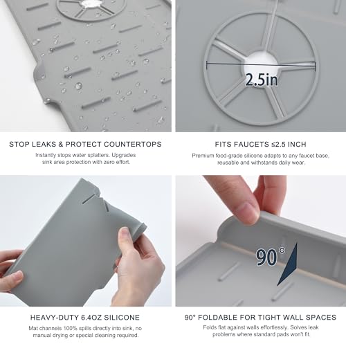 Gosmol Silicone Kitchen Sink Splash Guard - 14.6x5.7 Inch Faucet Drip Mat