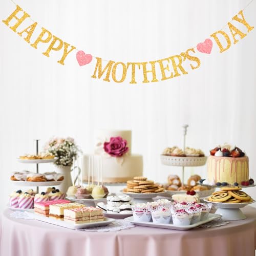 Gold Glitter Happy Mother's Day Banner - 110-Inch Party Decoration