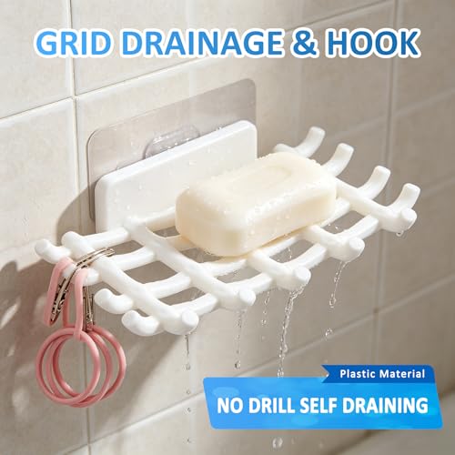 Boolydar White Soap Dish Set - Self-Adhesive, No Drill, Self-Draining