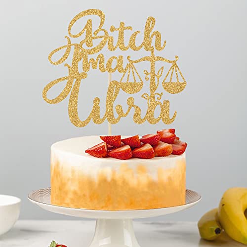 Libra Birthday Cake Topper - Zodiac Party Decoration in Gold