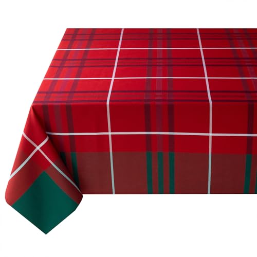 Holiday Plaid Tablecloth - Red 84 x 60 Inches Rectangular - Benson Mills Bristol